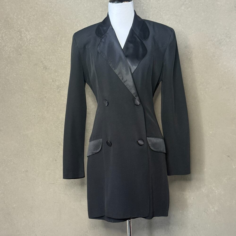 Joseph Ribkoff Black Satin Lapel Tuxedo Romper Size 4